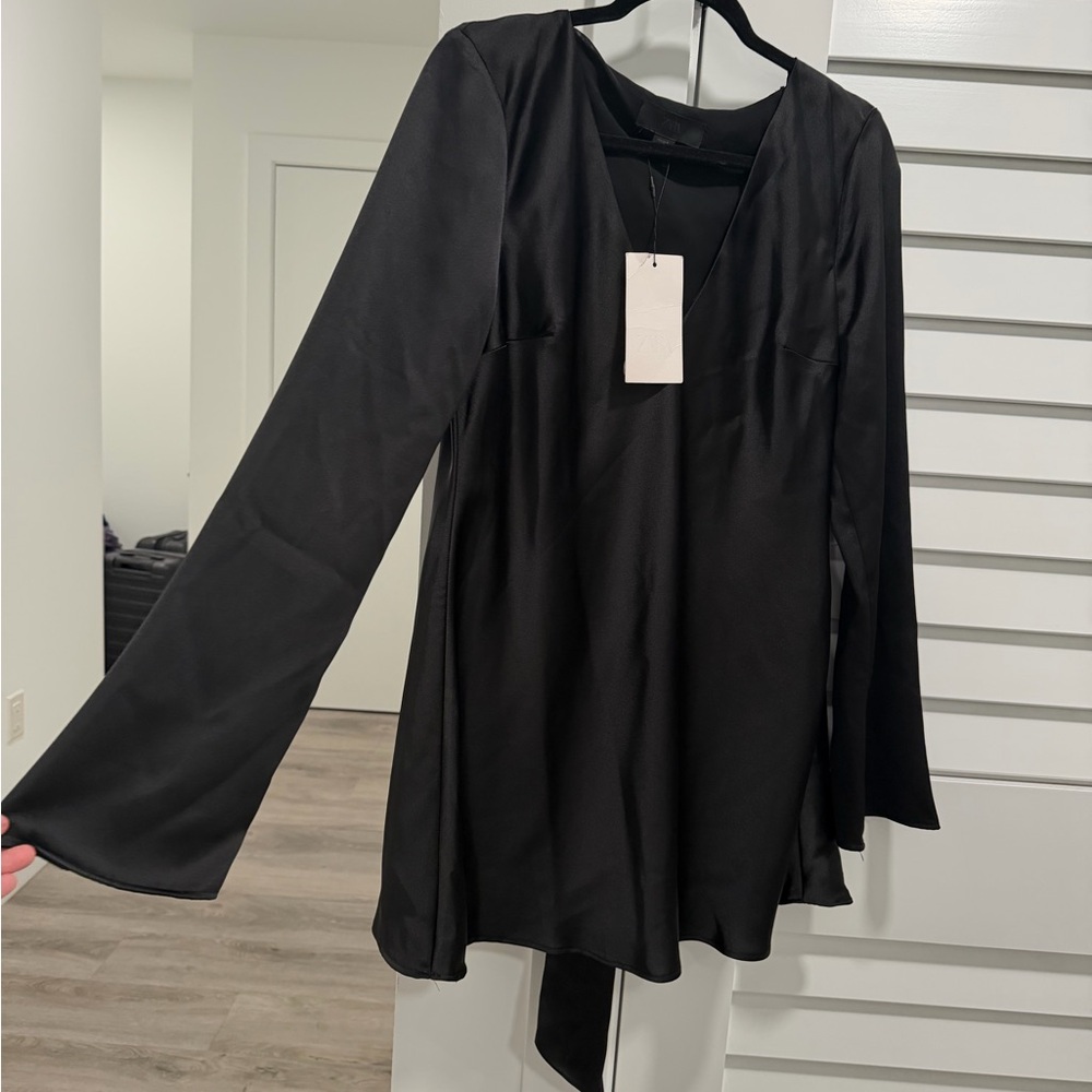 Zara Black Long Sleeve Satin Dress